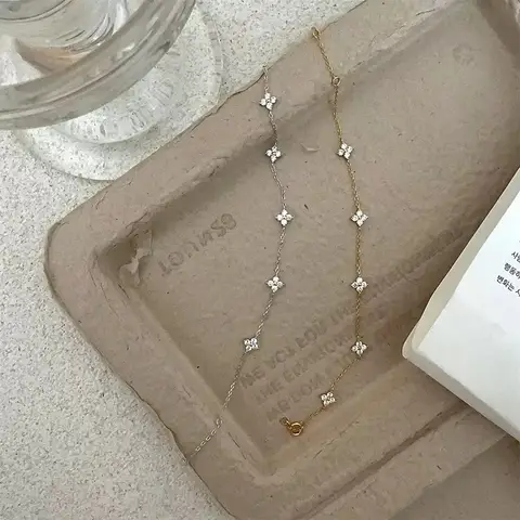 Högkvalitativt kristallarmband med fyra blad för kvinnor, klassiskt trendigt guldfärgat rostfritt stål, zirkonarmband, smycken, gåva 10 best sales fint guldarmband - №9