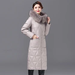 Shengyu Boya Middle-Aged and Elderly Women's Over-The-Knee Long down Jacket with Thick Raccoon Fur Collar, New Winter Coat