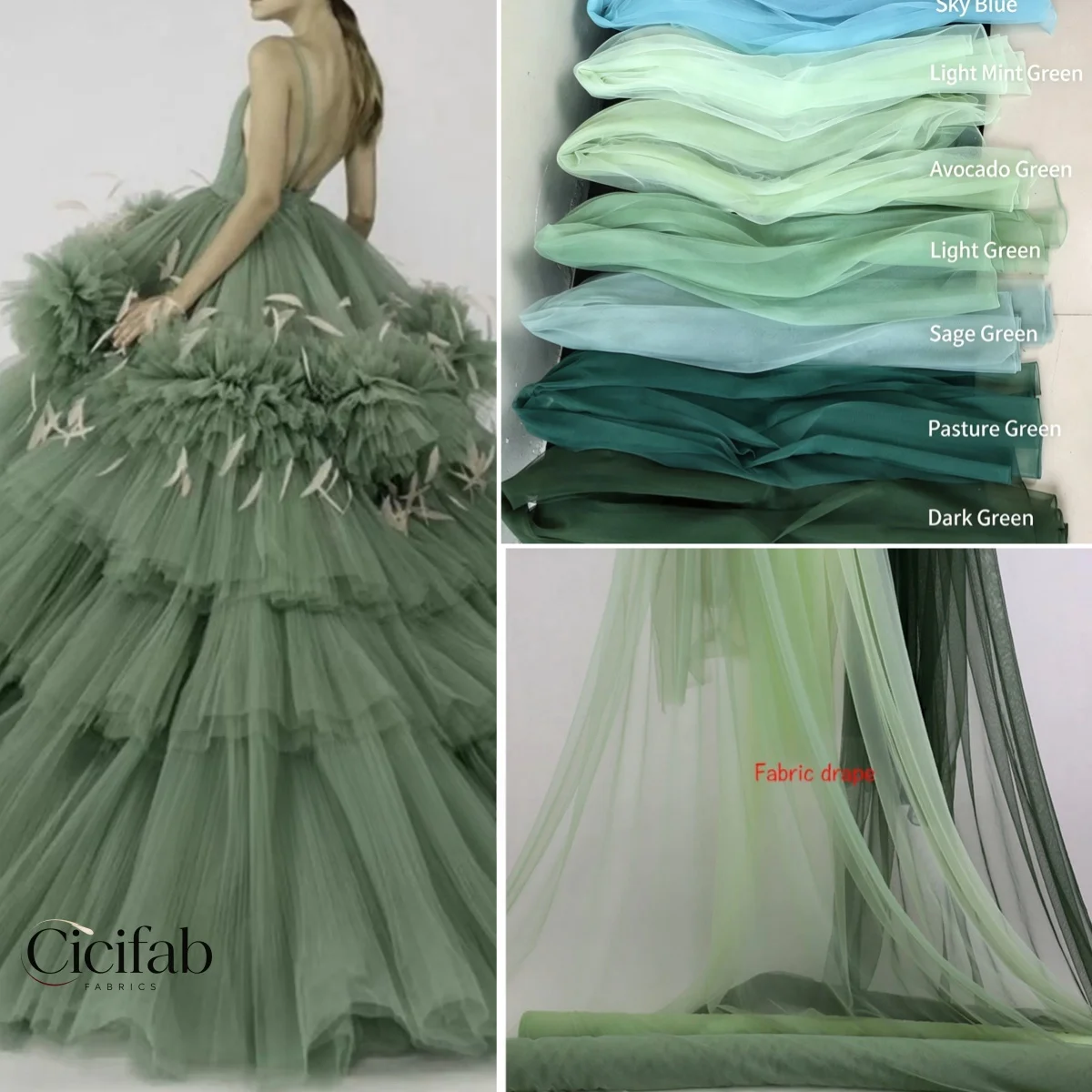 Avocado Green Soft Tulle Fabric Sheer Net Cloth for Bridal Veils Chair Backs Wedding Dresses Skirts  Party Decorations