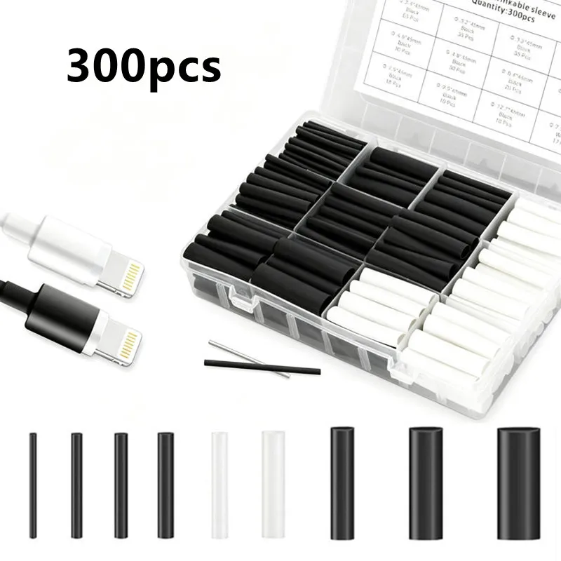300pcs Heat Shrink Tubing Kit 3:1 Industrial Wire Shrink Wrap Tube Black for Wire Insulation Automotive Electrical Splicing