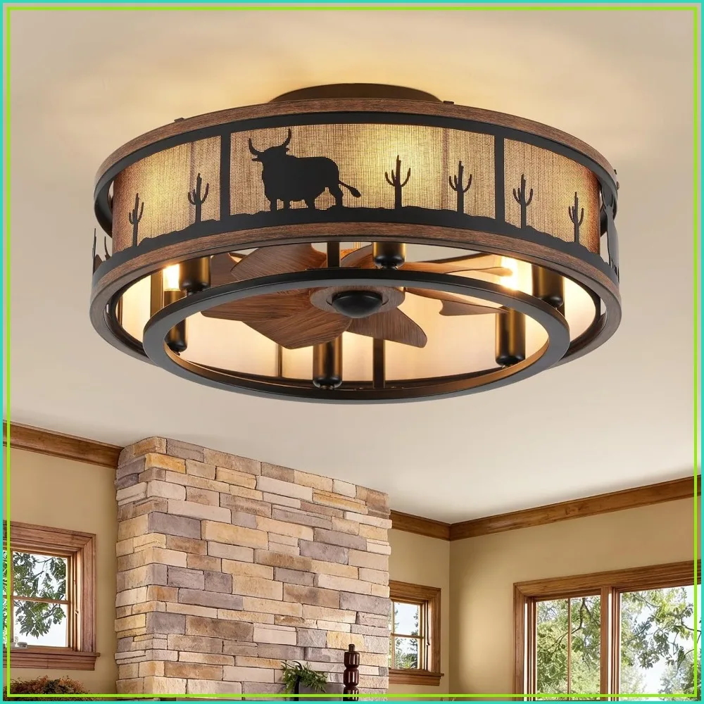 WWM 20 inch Low Profile Farmhouse Ceiling Fan with Lights, Bulbs Included