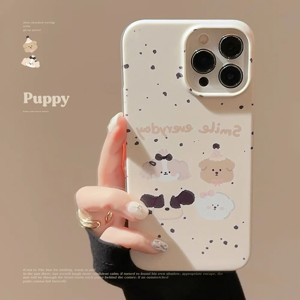 Cartoon Spotted Puppy Phone Case for IPhone16 15 14 12 13 11 Pro ProMax Plus X XR Shockproof Phone Cover