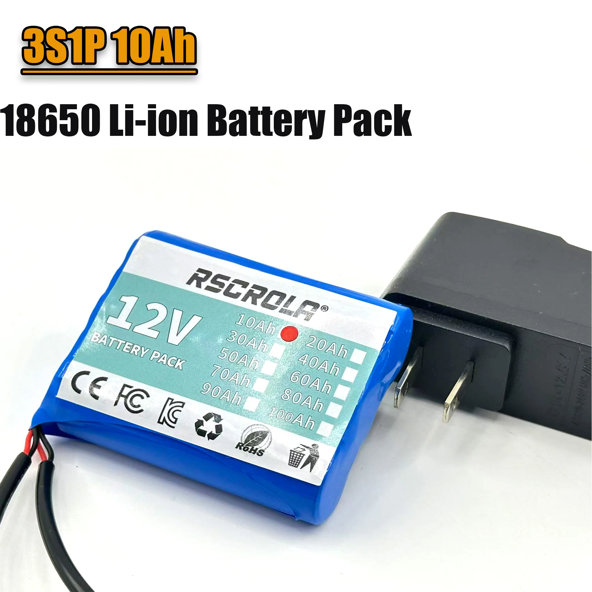 

100% New 3S1P Protection Plate12V 10Ah Battery Pack 18650 Lithium ion DC 12.6V Super Rechargeable Battery+Charger