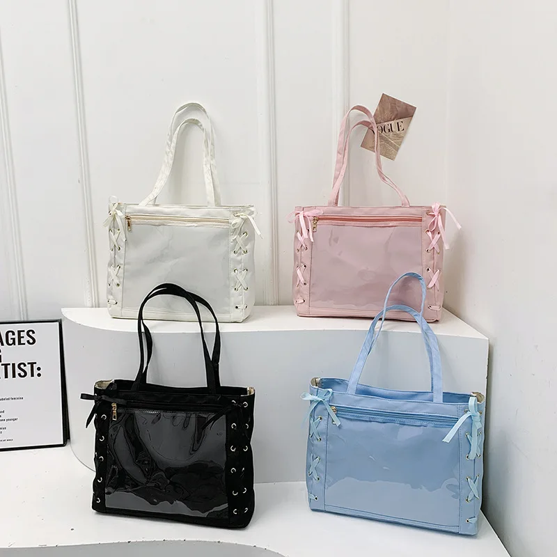 

Single Badge Itabag Simple Itabag Cross Ribbon Badge Display Transparent Pocket Lace-Up Idol Merchandise Storage Shoulder Bag