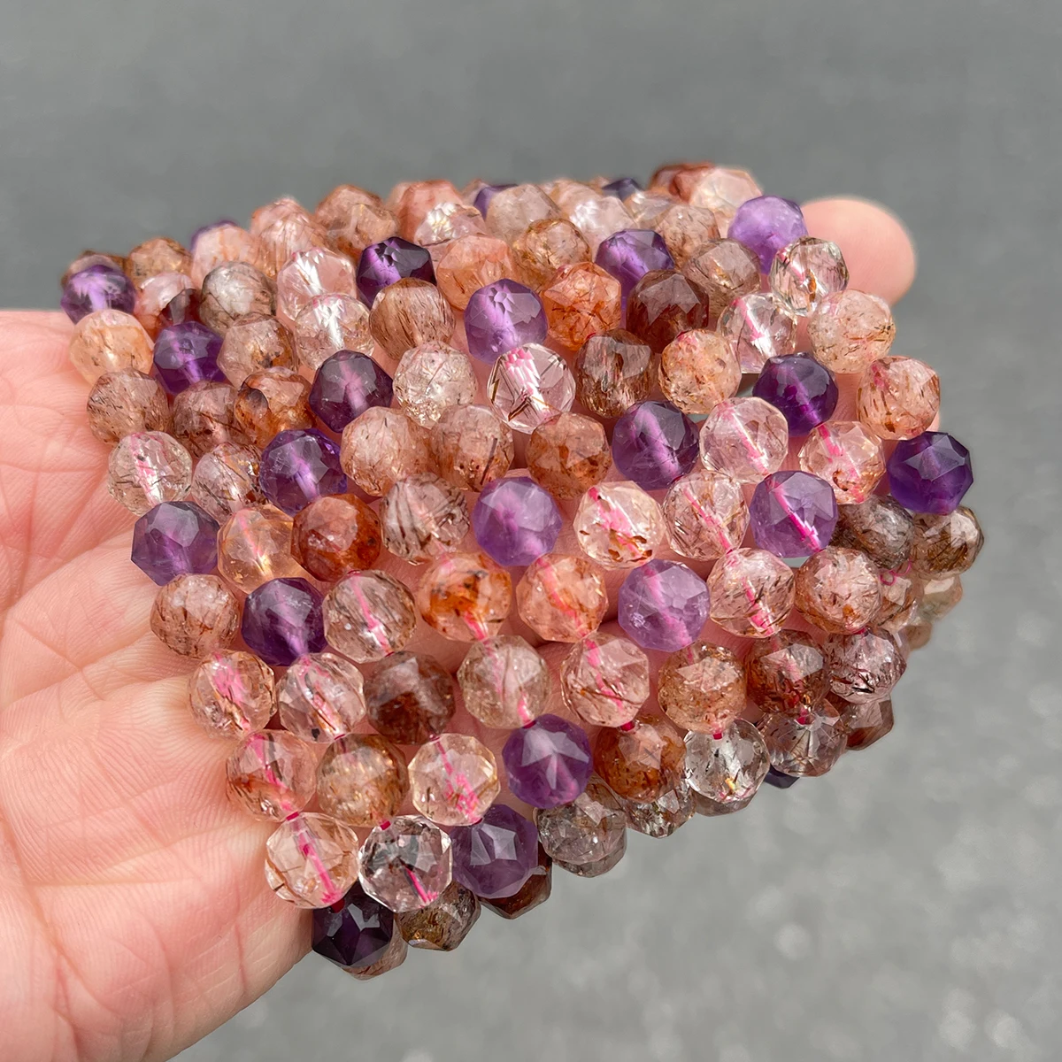 JD الحجر الطبيعي سوبر سبعة الكوارتز الأوجه حبة سوار المرأة جميلة شفاء كريستال تمتد أساور الأزواج اليد سلسلة #5