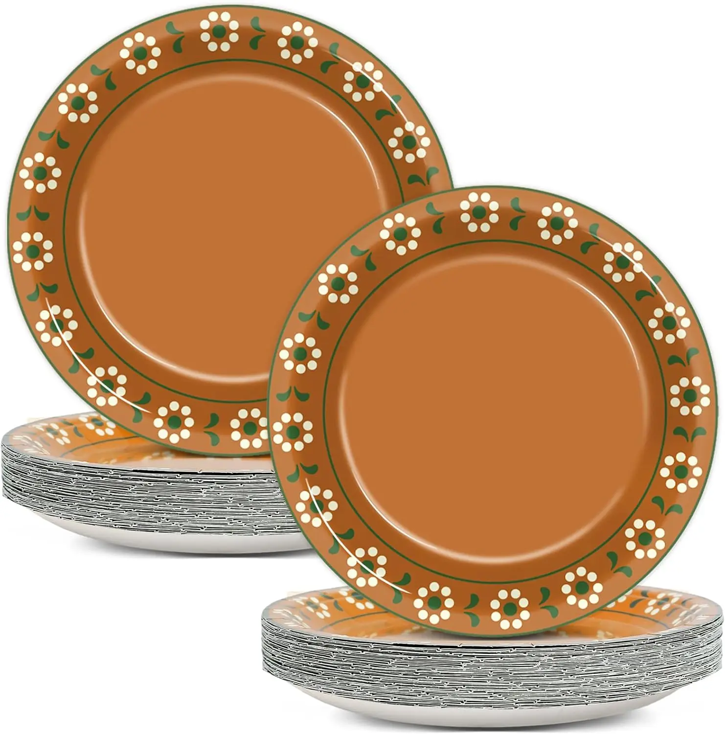 

50PCS Platos De Barro Mexicanos Paper Plates for Cielito Lindo Party Decoration 7" Terracotta Flower Clay Pottery Paper Plates
