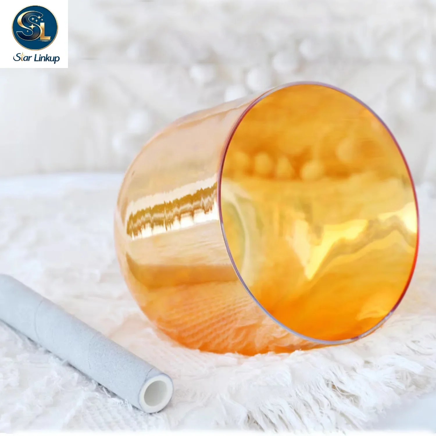STAR LINKUP 440Hz Orange Clear Quartz Crystal Singing Bowl, Free Mallet Included, Sound Healing Yoga Meditation Instrument