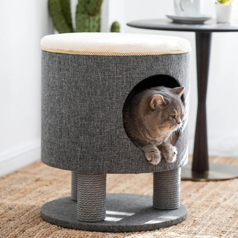 

Двухфункциональная деревянная лежанка-скамья для кошек с теплоизоляцией и закрытым дизайном, подходит для котят, многофункциональные зоотовары