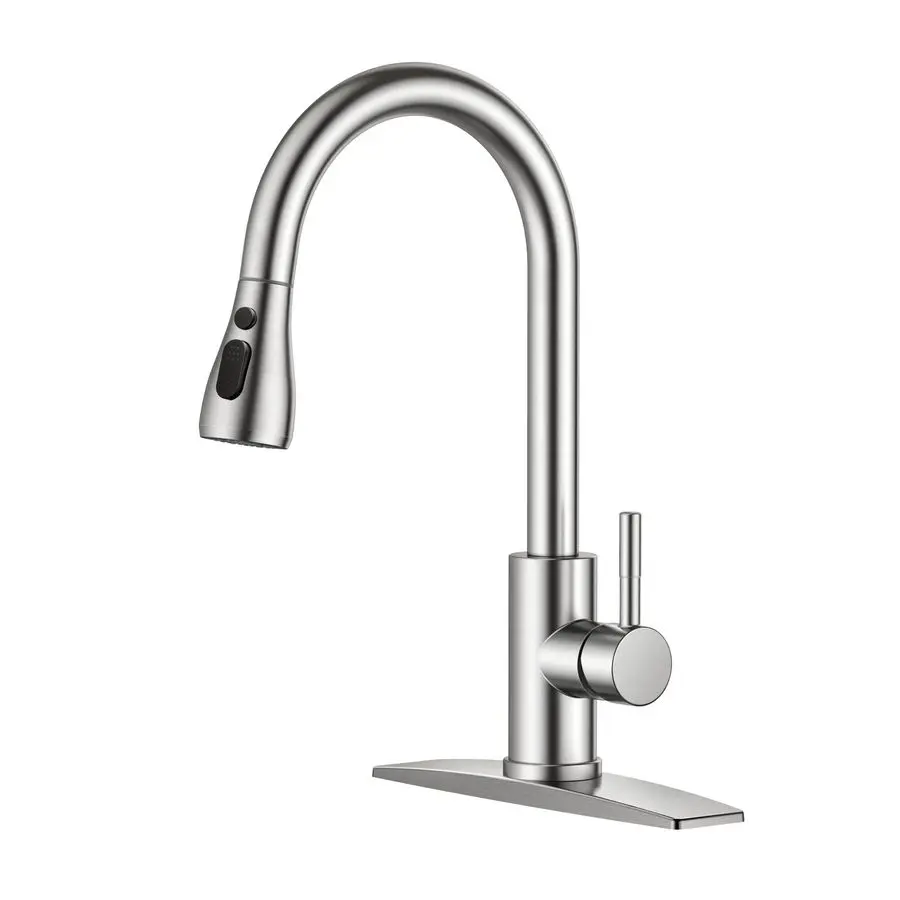

Kitchen Faucets with Pull Down Sprayer, Brushed Nickel, High Arc Single Handle Classic Stainless Steel Sink Faucet 1 or 3 Hole,