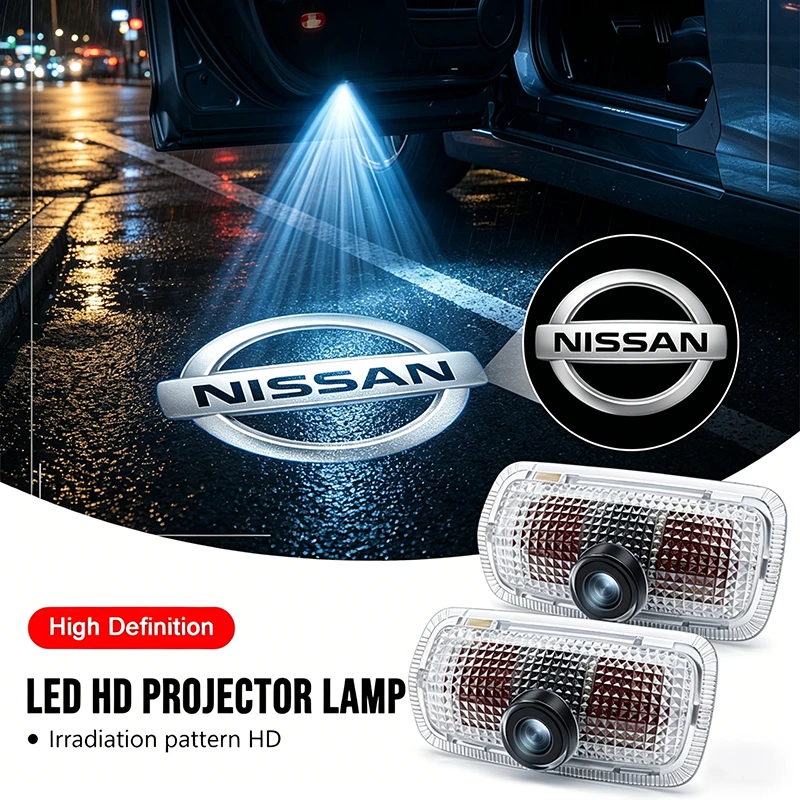 2Pcs/set LED Car Door Emblem Light Welcome Lamp Laser Projector for Nissan Qashqai X J10 Trail Tiida Teana Skyline Juke Hub Caps