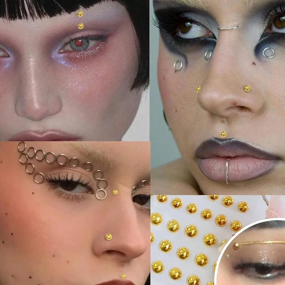 Fake Piercing Jewelry,  Face Sticker Gems Non Piercing Stick On Fake Nose Stud Fake Lip Ring Fake Earring Fake Eyebrow Ring
