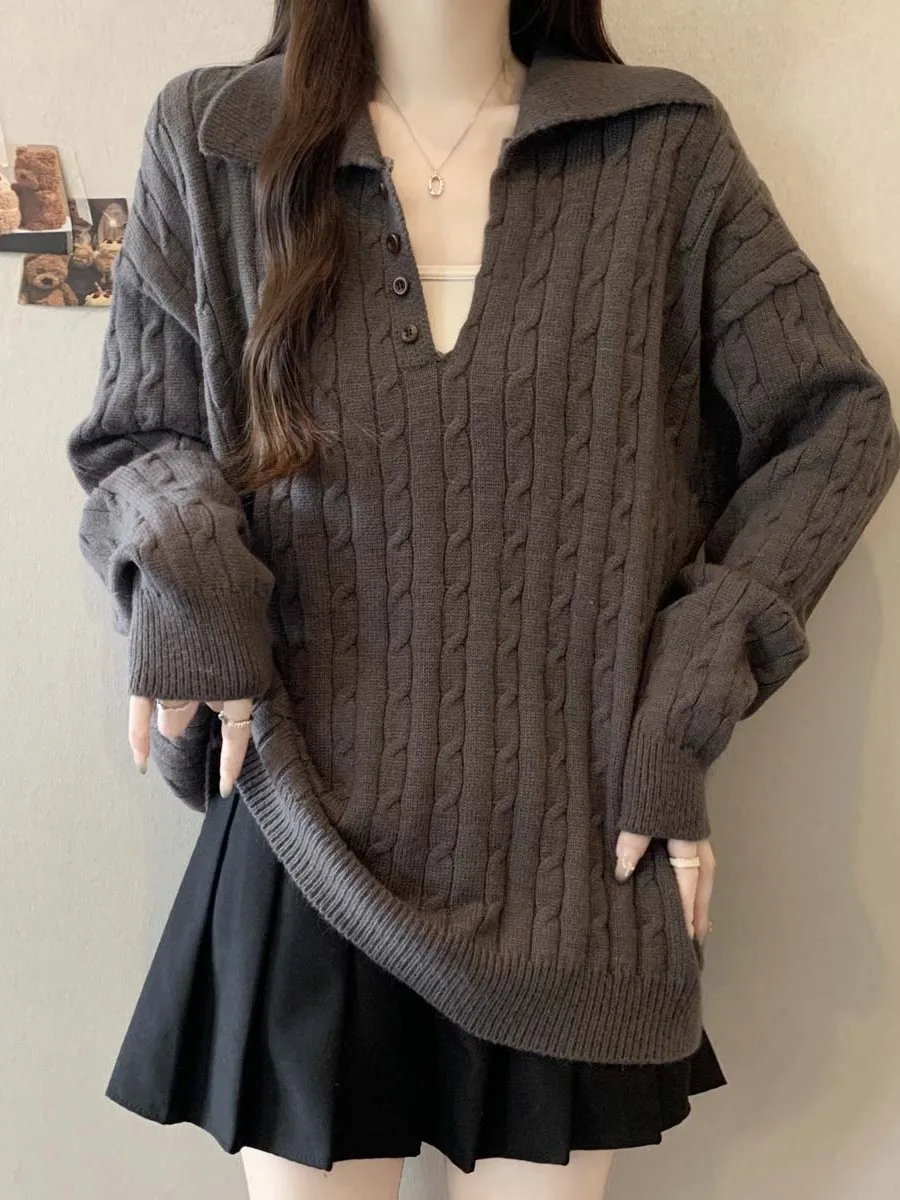 

plus Size Women's V-Neck Knitwear Loose Long Sleeve High Waist Straight Cut Base Shirt Autumn Winter plus Size Inner Wear