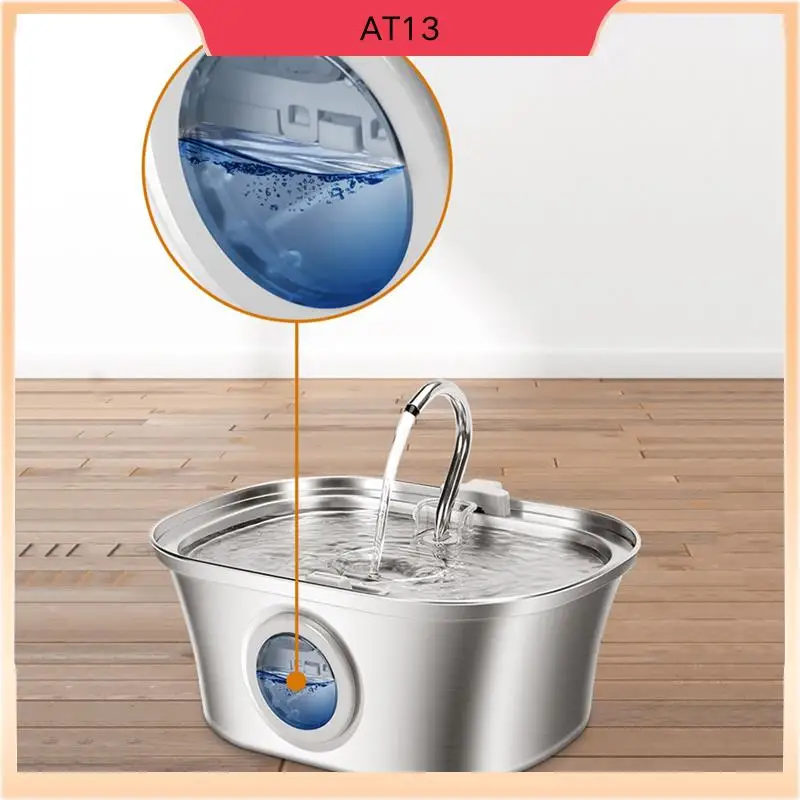 

AT13 Cat Water Fountain With Water Level Window,Stainless Steel Automatic Pet Water Fountain,Dog Water Dispenser Durable ,US Plu