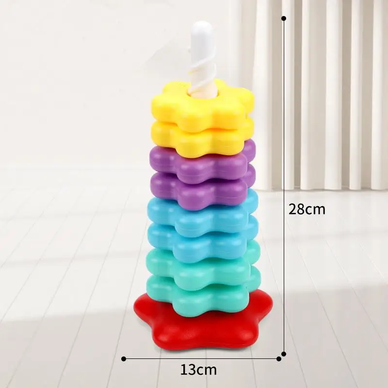 B*1 Set Plastic Baby Montessori Rotating Rainbow Tower; Spinning & Stacking Puzzle Toy; Motor Skills Development Game