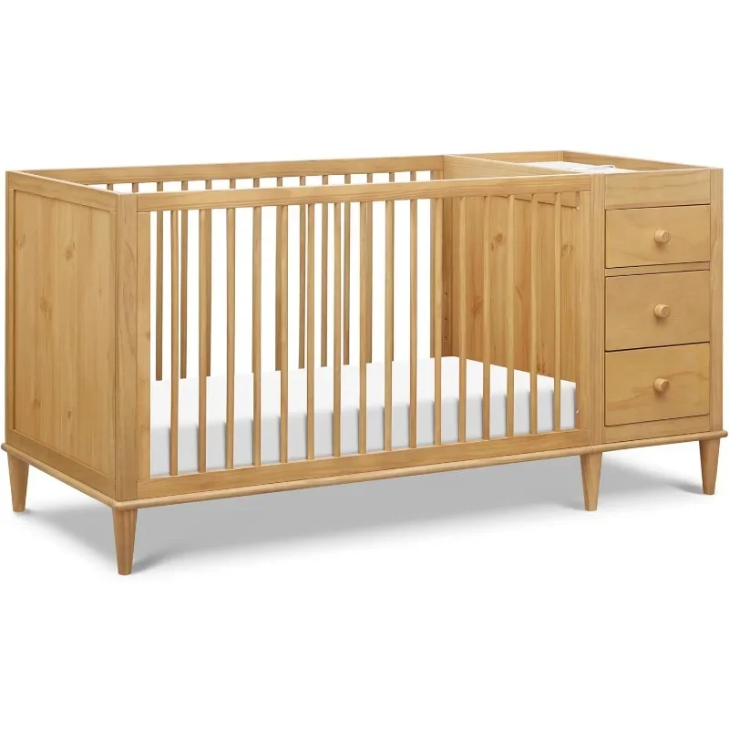 3-in-1 Crib and Changer Combo in Honey