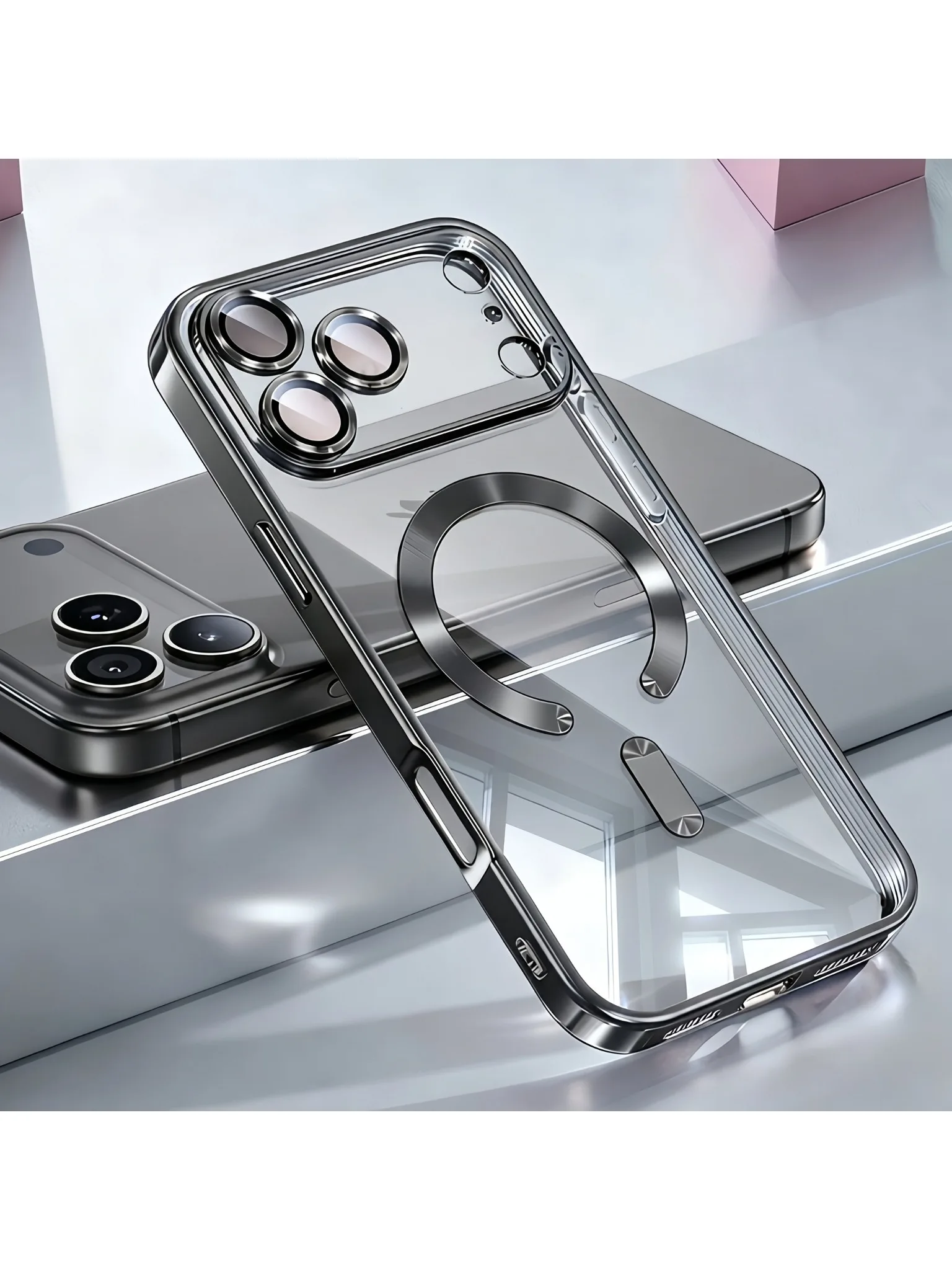 Luksusowe Przezroczyste Etui Magnetyczne z Elektroplaterowaniem do IPhone 17 Air 16 15 14 13 12 11 Pro Max Plus z Ochroną Obiektywu, Miękka Tylna Obudowa — 2