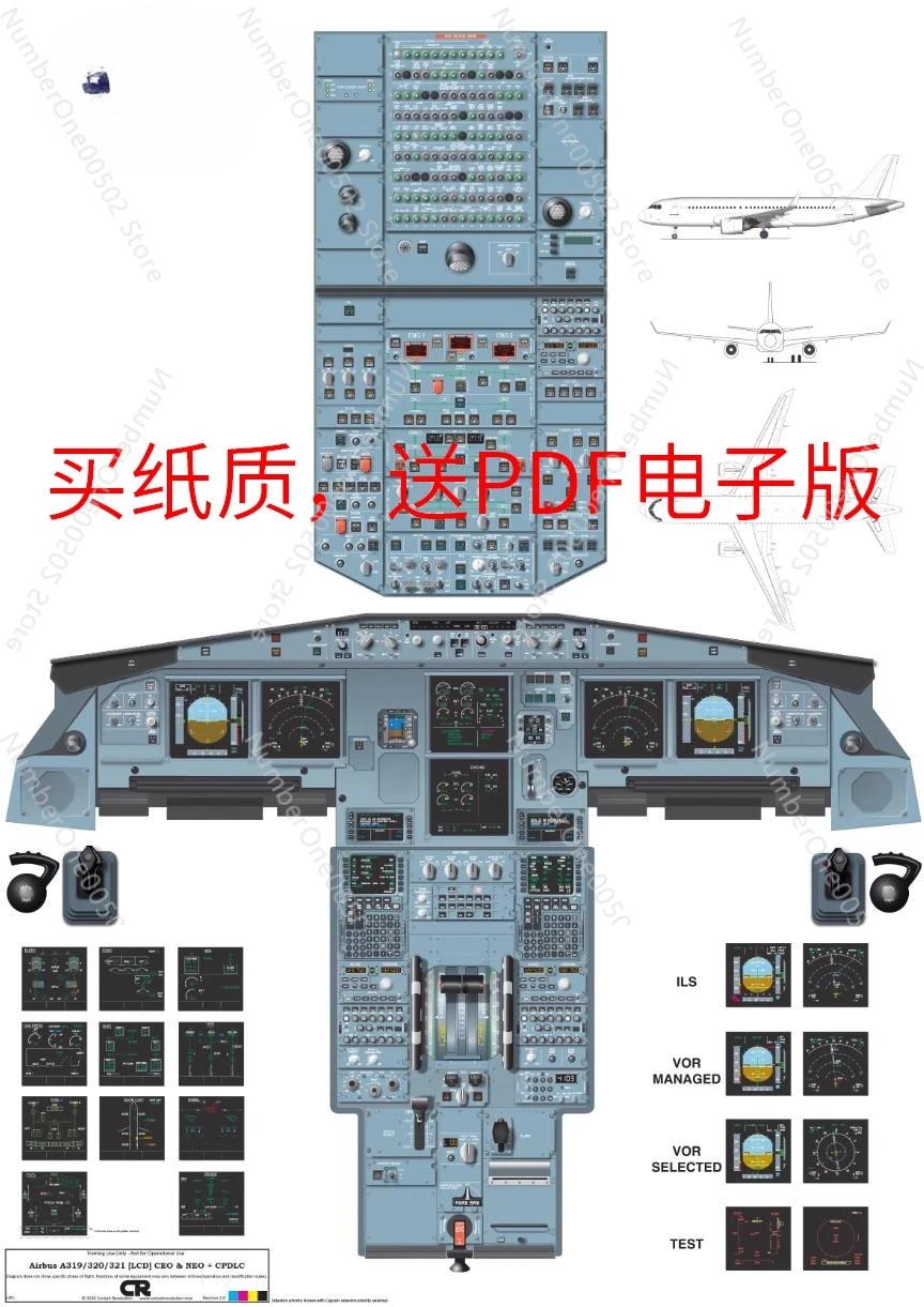 

A320CEO v2/NEO-LCD aircraft cockpit map cockpit wall chart poster flight learning training map