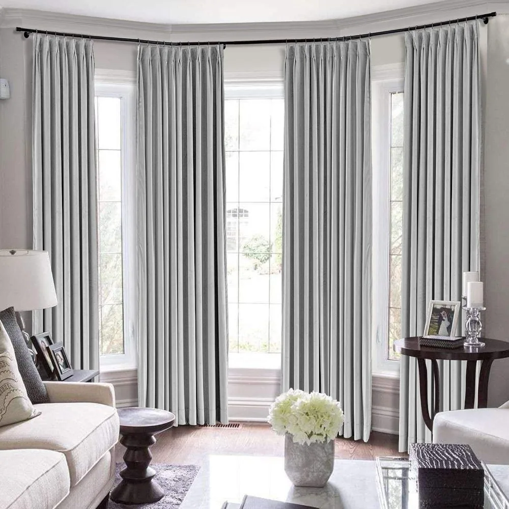 Blackout Double Pinch Pleat Window Curtains Panels - Decorative Light Grey for Privacy and Style