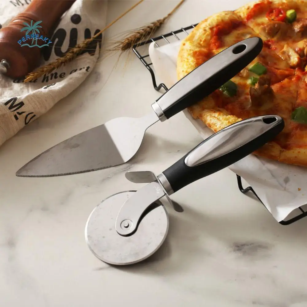 

Stainless Steel Pizza Server Set Protective Cover Non-Slip Rubber Handle Cake Shovel Set No Stick Hanging Hole