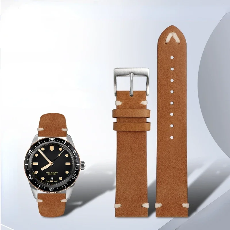 Genuine Leather Watch Strap for Oris 65 Diving Series Copper Ring Large Crown Soft Comfortable Watchband Accessories 20mm 22mm