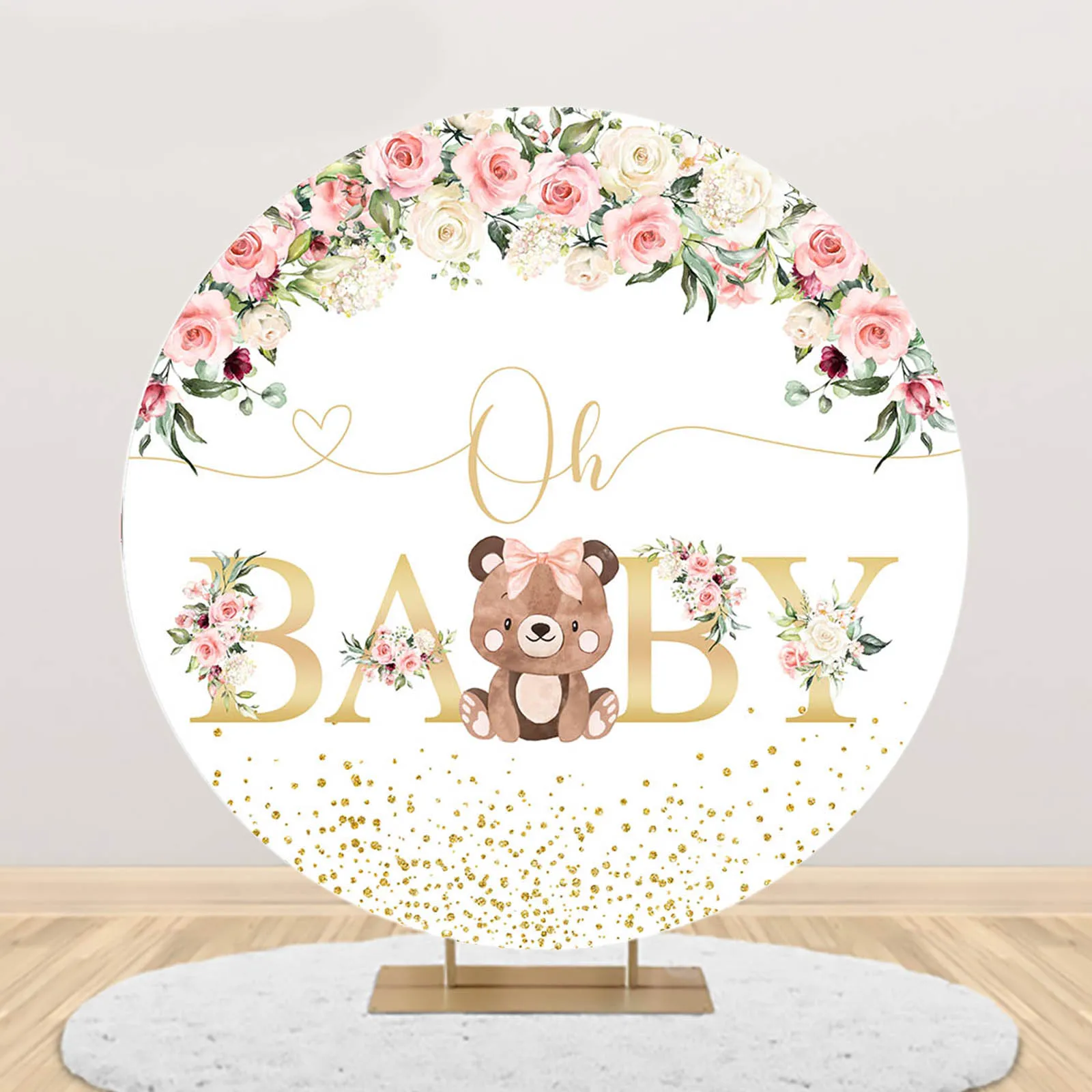 AIBIIN Round Arch Backdrop Cover Bear Baby Shower Party Decor Flower Boy Girl Photography Background Pregnant Portrait Photozone