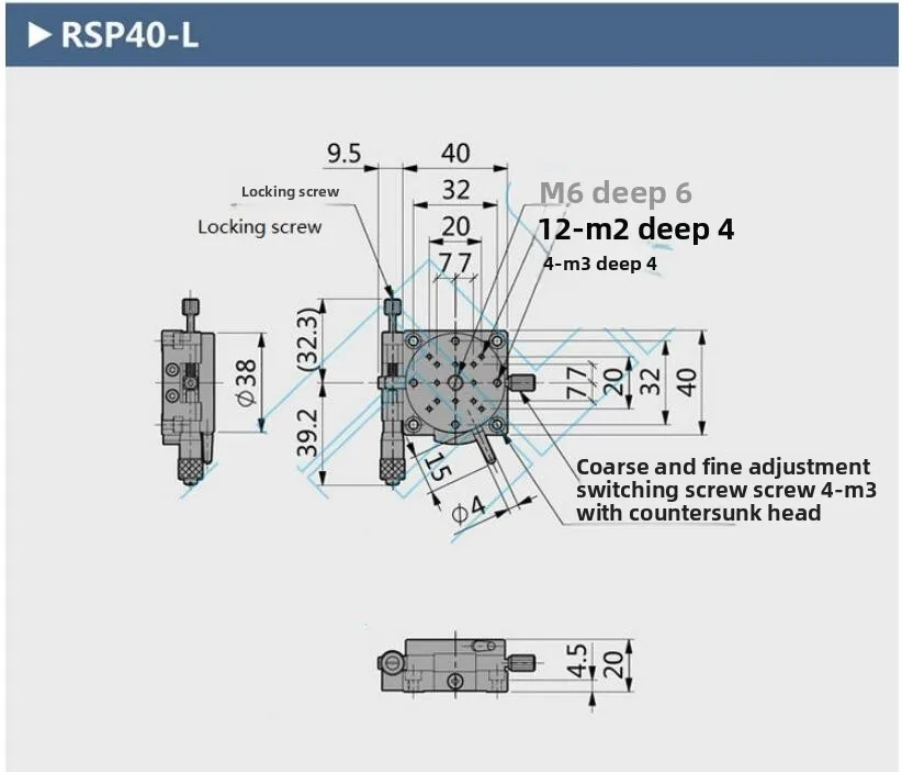 R-axis micrometer manual displacement platform sliding bearing rotary table RSP40-L