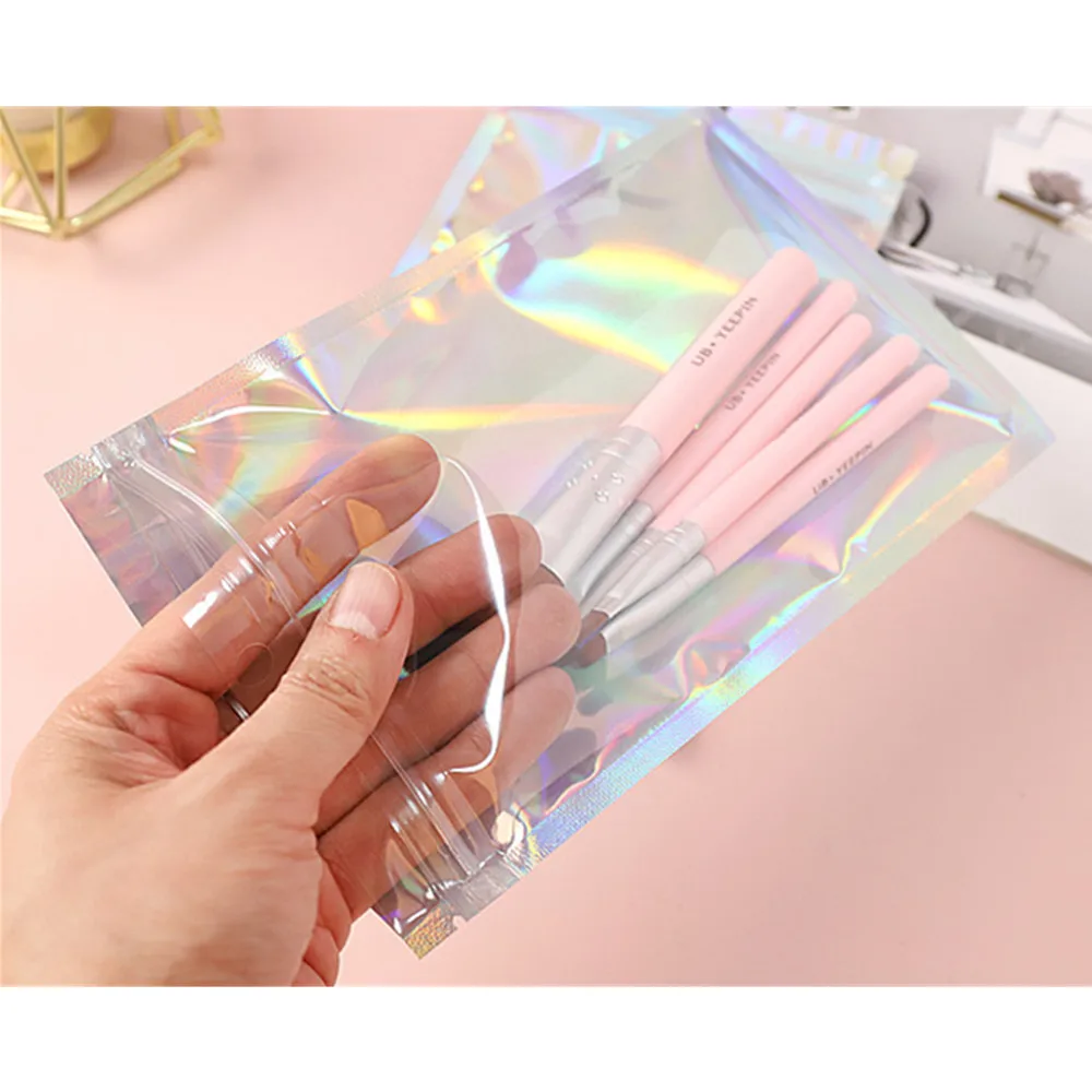 100pcs Laser Aluminum Foil Zip-lock Bags with Clear Front - Holographic Colored Zipper Reseal Pouch for Jewelry and Accessories