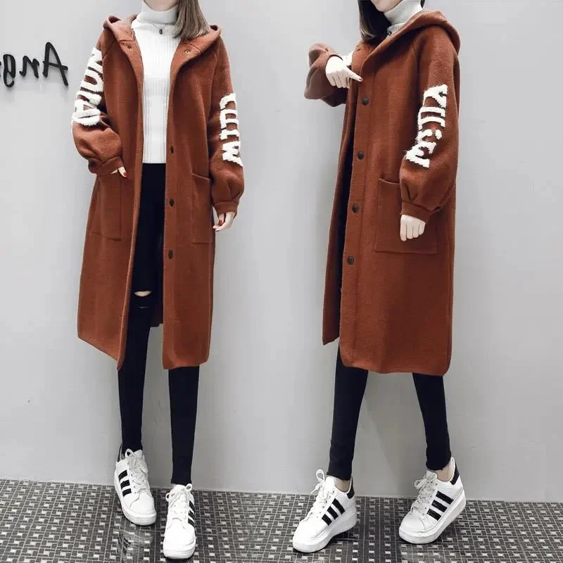 

Mid-length Hooded Cardigan Women European Station 2022 Autumn and Winter New Korean Version Thickened Sweater Fashion Loose Coat