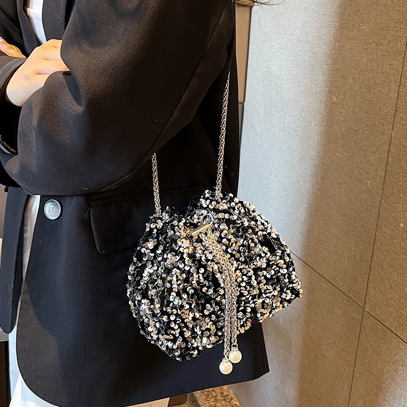 

Good-looking Personality Sequin Women's New Eyes Style Fashion Crossbody Dinner Single Shoulder Bags Korean Bucket Bag Bright