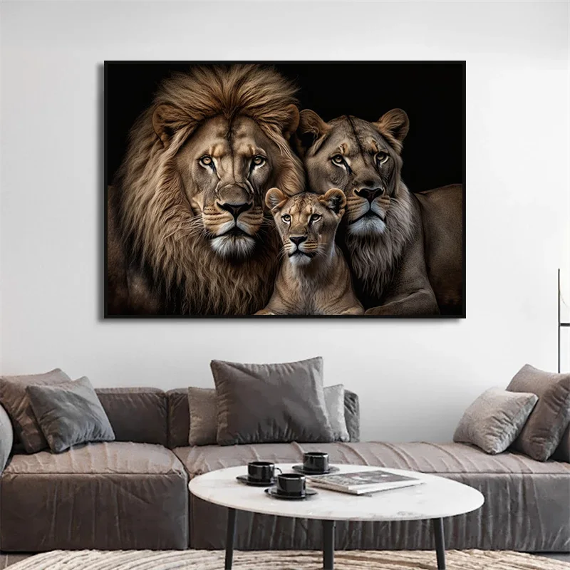 Animal Lions Family with Cubs Tiger Wolf Fox Deer Gorilla Leopard with Cub Canvas Painting Poster Print Wall Picture Home Decor