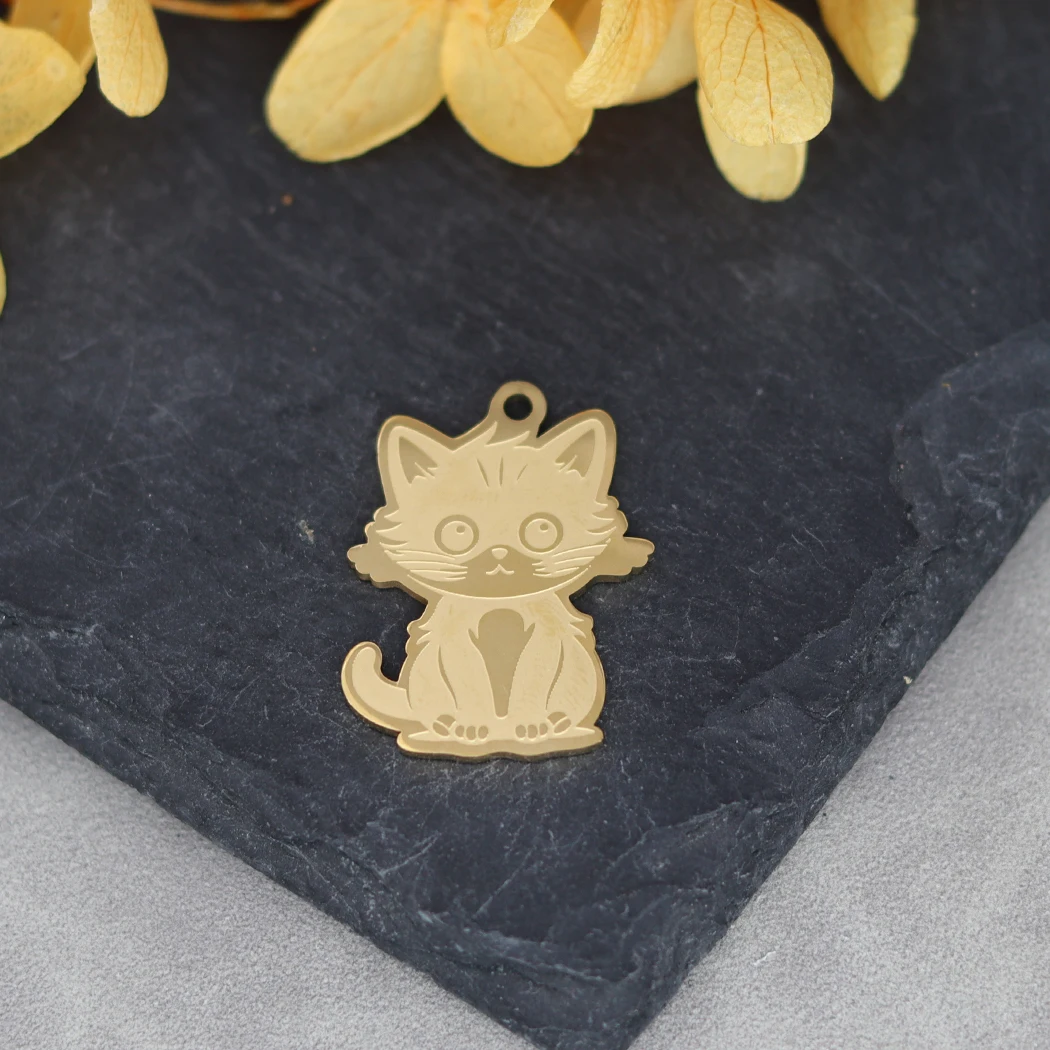 2pcs Cute Cat Design Charms Stainless Steel Animal Pendants For DIY Bracelet Necklace Jewelry Making Accessories image 6