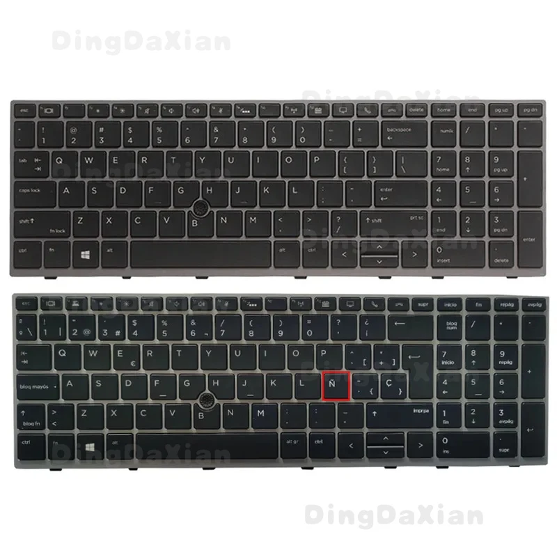 d+New Laptop keyboard with Pointing stick silver frame For HP EliteBook 850 G5 US/UK/Spanish