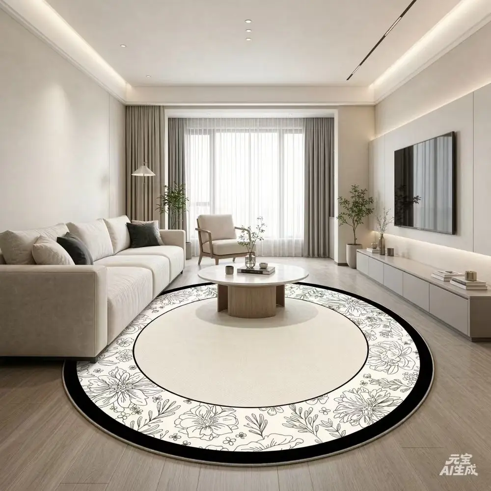 VIKAMA Modern Minimalist Round Study Carpet For Bedroom, Living Room, Coffee Table, Office Chair Cushion, Home Decoration