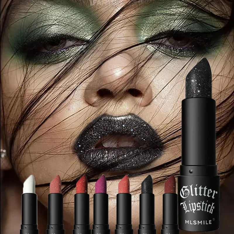 Lápiz labial mate de diamante de 7 colores, taza antiadherente, lápiz labial metálico nacarado duradero, brillo de labios negro oscuro, maquillaje de labios para mujer