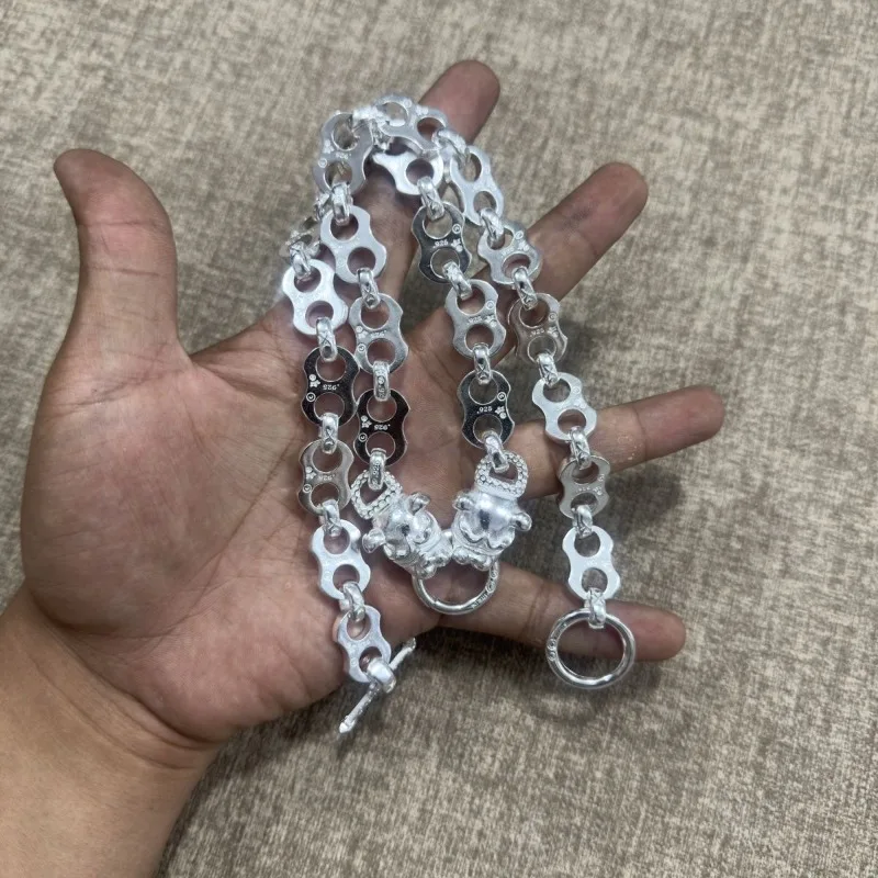 Vintage Carved Silver Plated Necklace, Bully Dog Thick Chain, Hip Hop Streetwear, Heavy Duty Unisex Punk Jewelry for Men Women