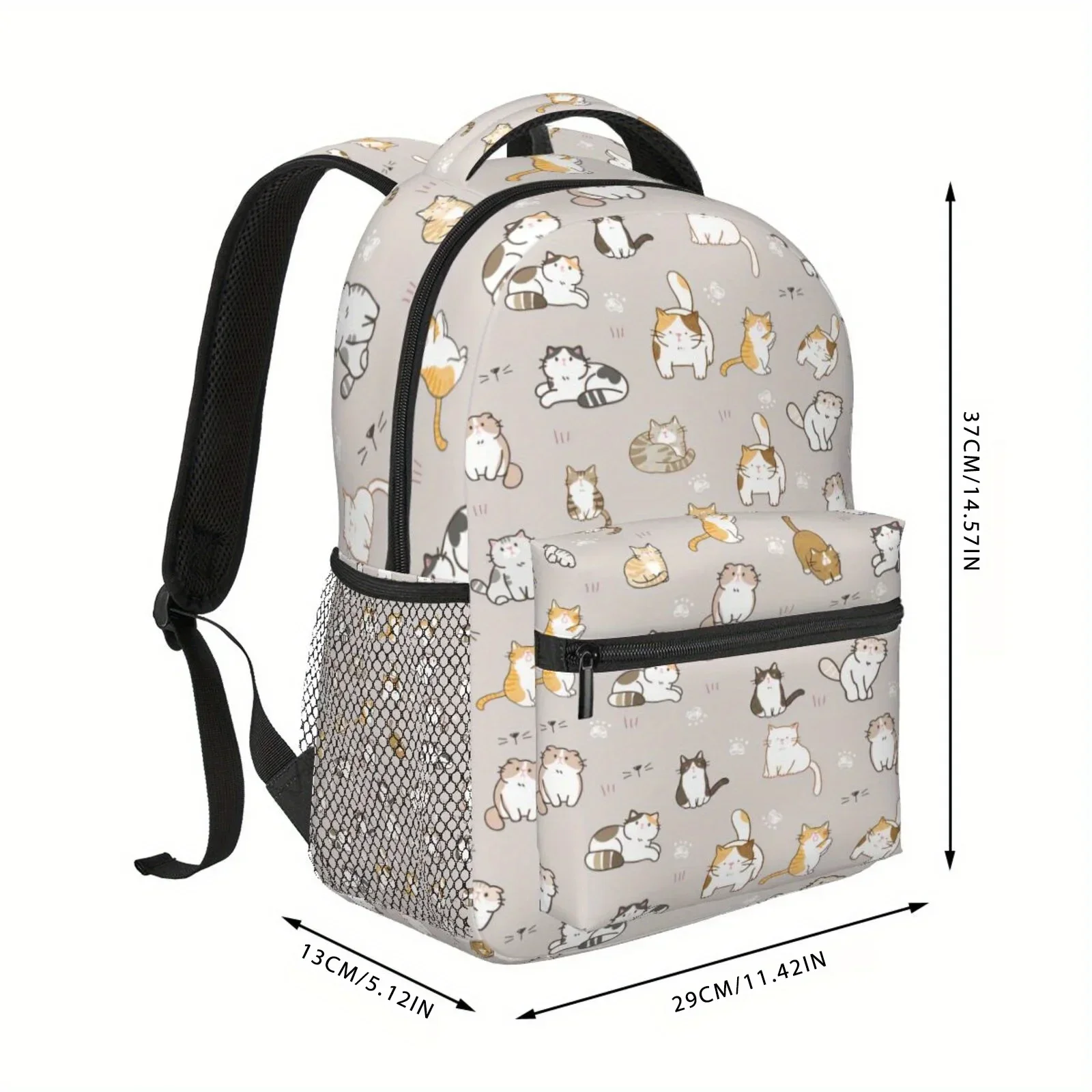 Custom Bag 1pc Kitten Theme Semi-Full Printed Large Capacity Backpack, Lightweight Durable Polyester Fiber Leisure Backpack, Lap
