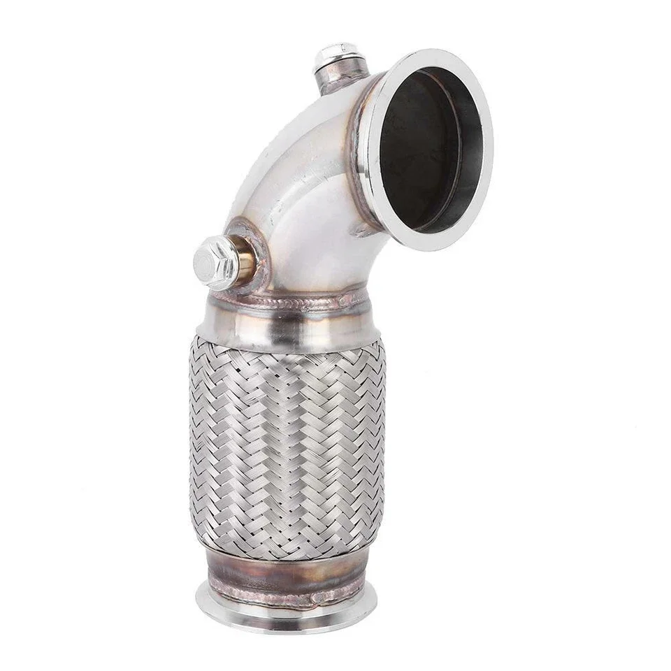 ท่อดาวน์ไพป์สแตนเลสแบบ V-Band ขนาด 3 นิ้ว โปรไฟล์ต่ำ 90 องศา พร้อมท่อลมแบบยืดหยุ่น