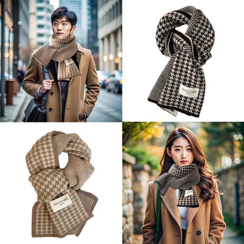 Check neckline winter couple muffler soft neck warmer