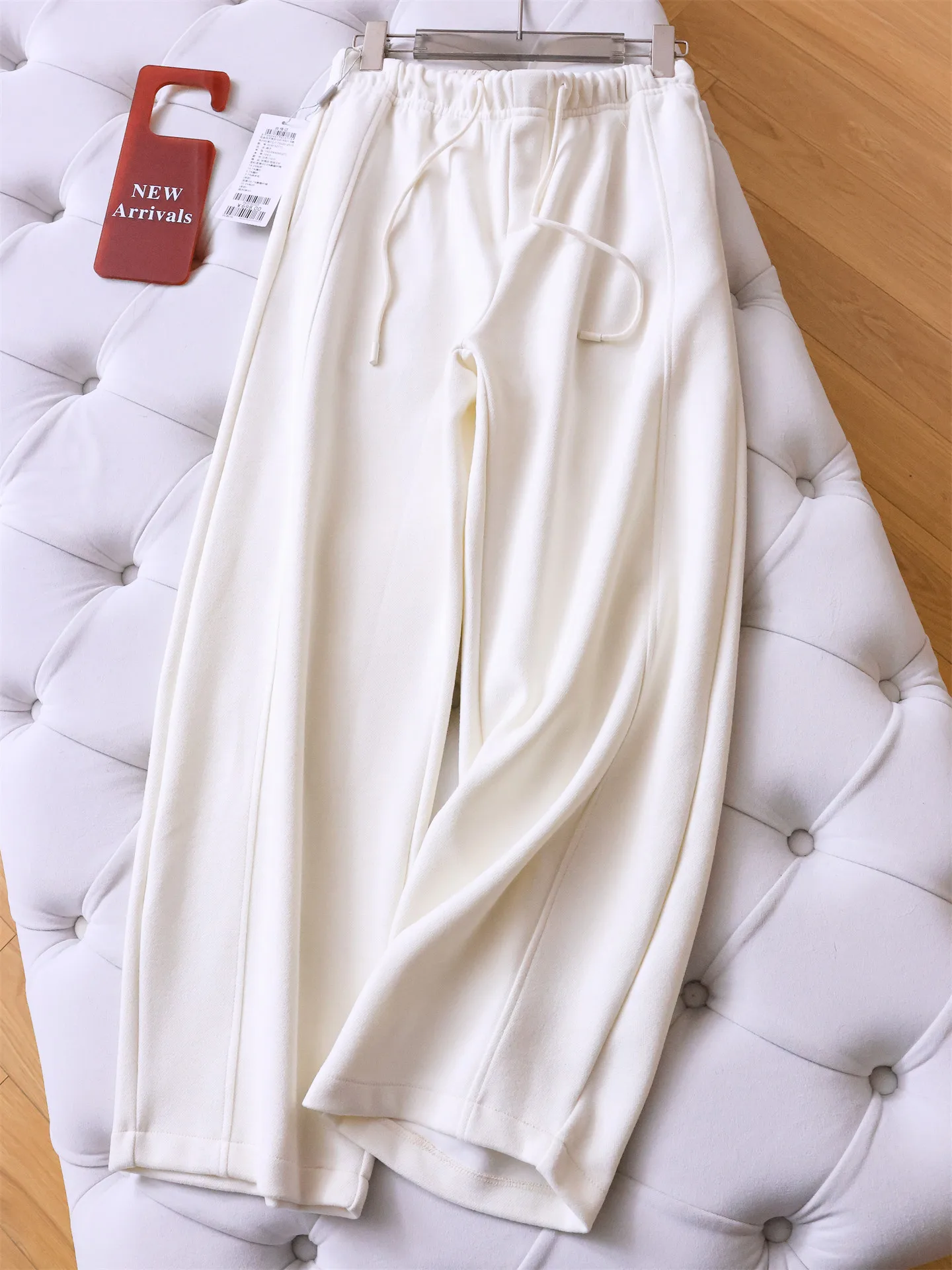 Soft And Smooth Drawstring Elastic Waist Pure Color Casual Pants Women's Knife  Pants Q093 High Waist Loose Fit Daily Wear