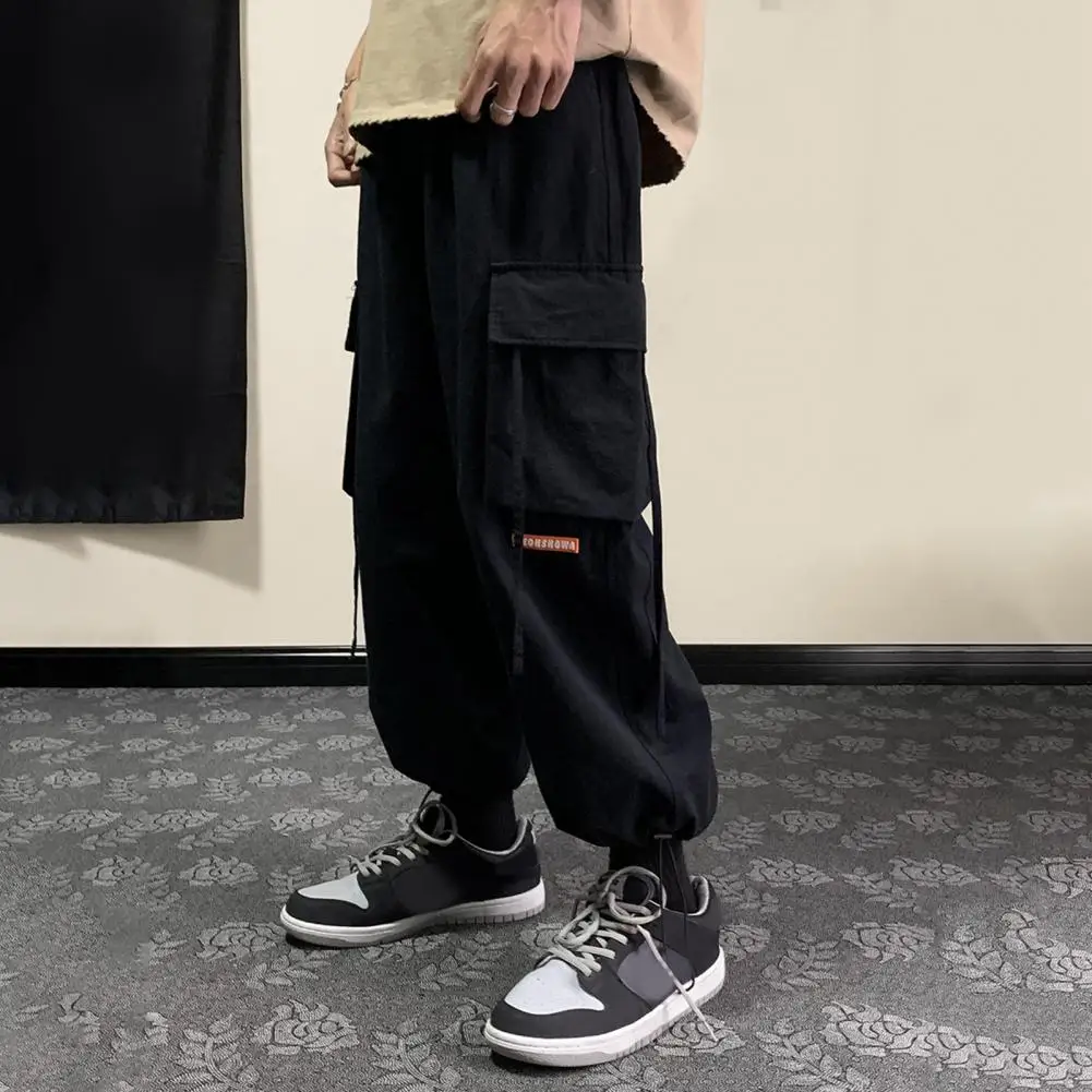 

Cargo Pants Stylish Lace-up Mid Waist Trousers Drawstring Multi Pockets Men Pants