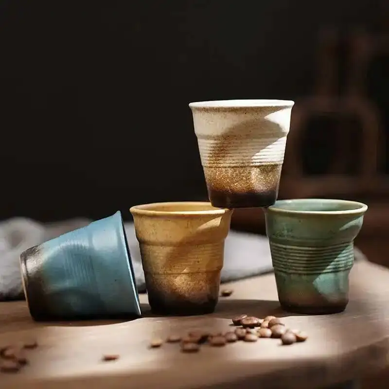 90ml Espresso Cup Coarse Ceramic Hand Pinched Folded Cup Latte Coffee Cup Vintage Ceramic Teacup