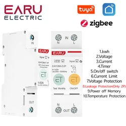 1P 2P TUYA APP Zigbee WIFI Smart Energy Power Consumption kWh Meter Circuit Breaker Time Relay Switch Leakage Voltage Protection