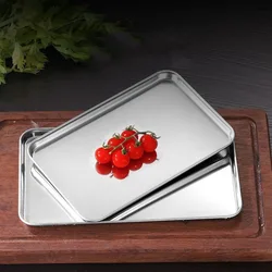 High Quality 304 Stainless Steel Cake Dessert Plate Metal Fruit Meat Storage Shallow Tray Silver Rectangular Dining Tray