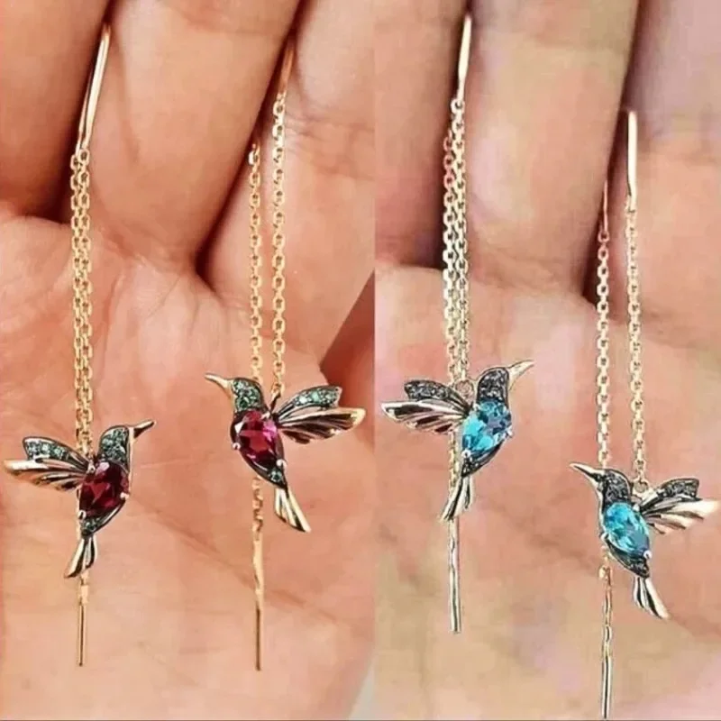 Spreading Wings Bird Earrings Popular European and American Hummingbird Crystal Earline Earrings Creative Gifts Fashion Jewelry