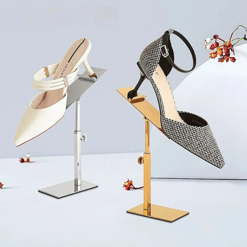 Stainless Steel Shoe Display Rack Adjustable Height for Home Store Retail Shop Sneakers High Heels Sandals Metal Organizer Stand