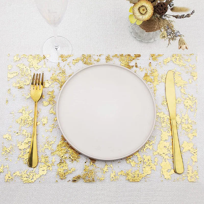 Gold Foil Mesh Table Runner 11*108Inch Holiday Party Wedding Decoration Light Luxury Gold Glitter Table Runner Dining Tablecloth
