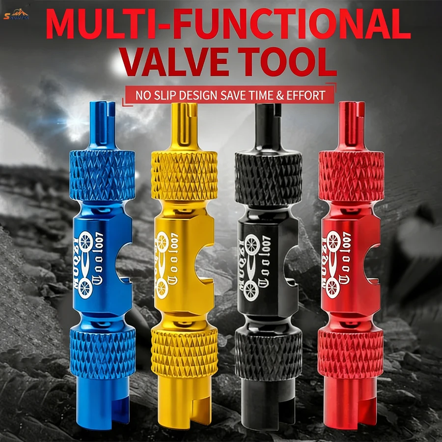 

2Pcs Bicycle Valve Core Multifunctional Tool,with Removable Aluminum Alloy American & French Valve Cap, Tube Extender