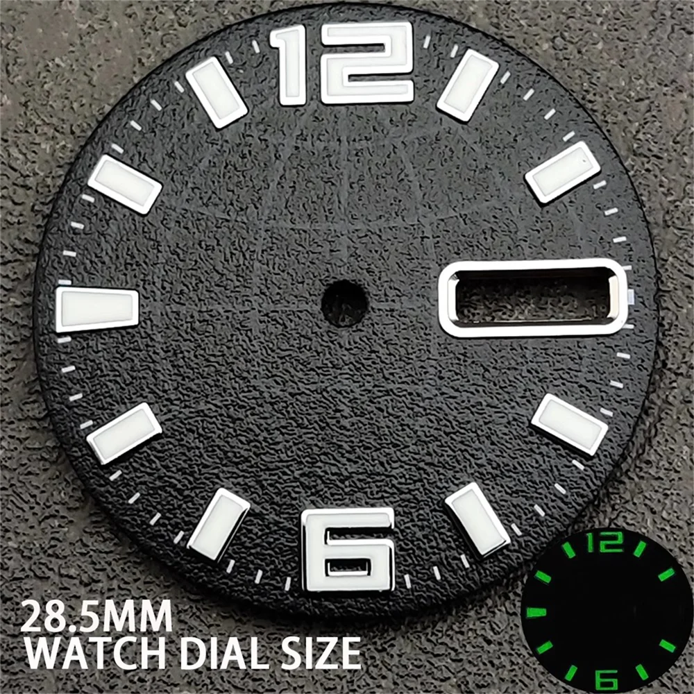 28.5mm Watch Dial Super Green Luminous Stripe Print Dial NH36 For NH36 Movement 6-12 Numeral Scale Dual Calendar Watch Face