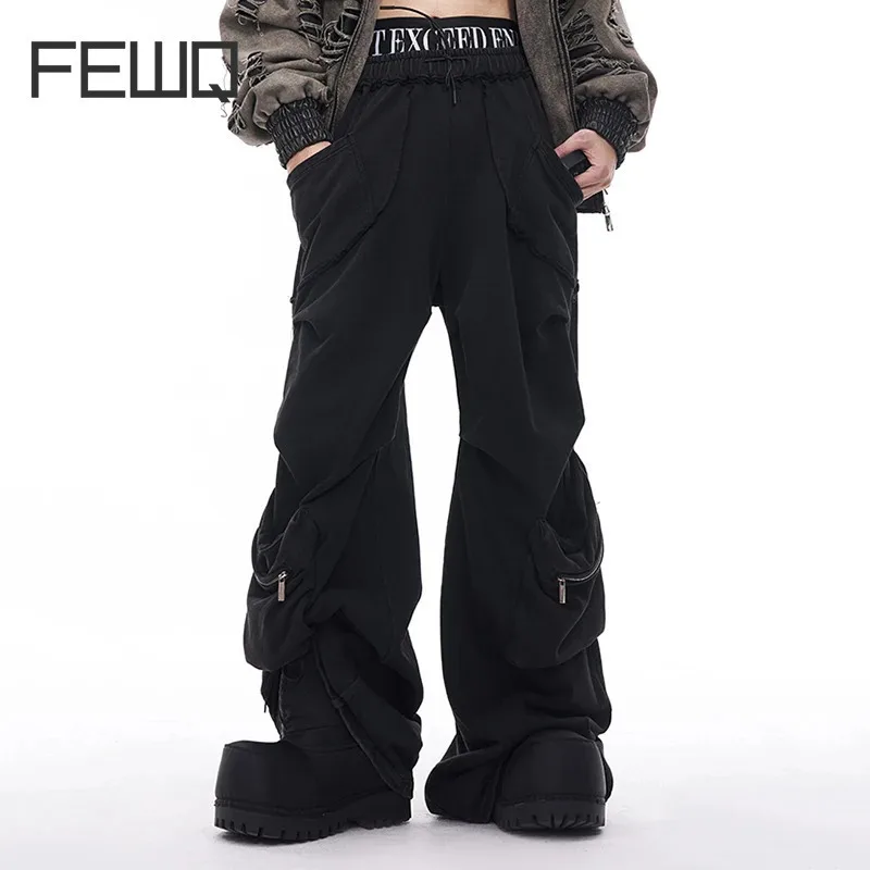 FEWQ Niche deconstrucción pantalones de trabajo multibolsillos para hombres Otoño Invierno Casual Color sólido moda de Corea pantalones masculinos 24E5631