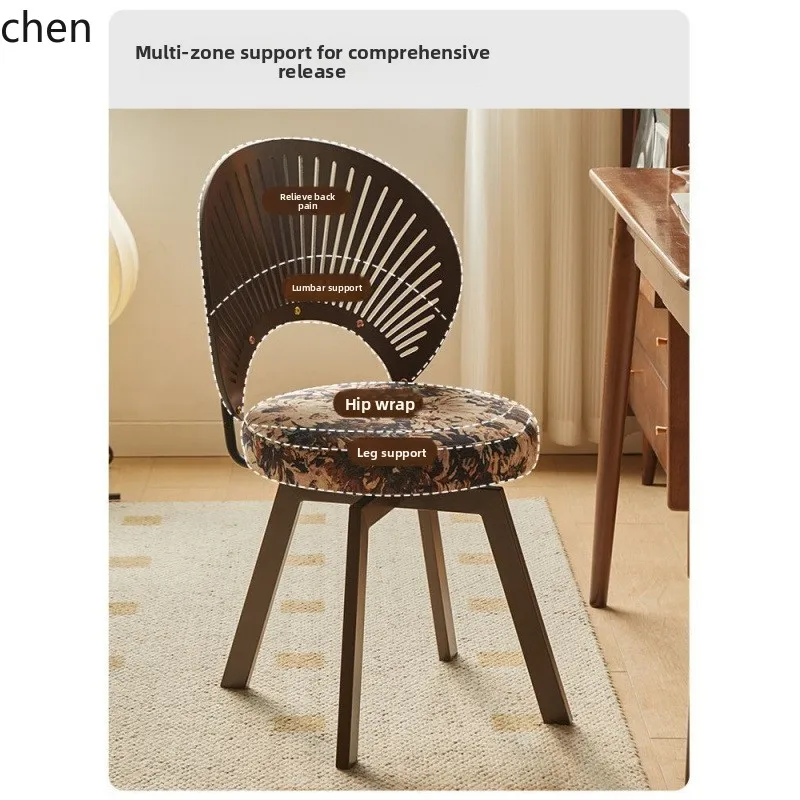 HT Solid Wood Home Computer Chair Vanity Makeup Chair Rotating Living Room Dining Chair with Backrest for Study